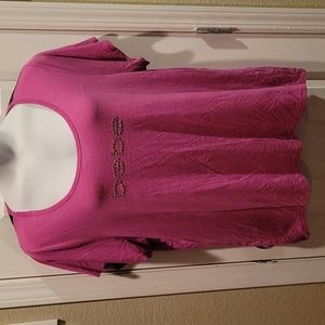 Bebe pink blouse with black sheer neckline size 3X